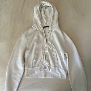 Brandy Melville White Cropped Zip Up - One Size